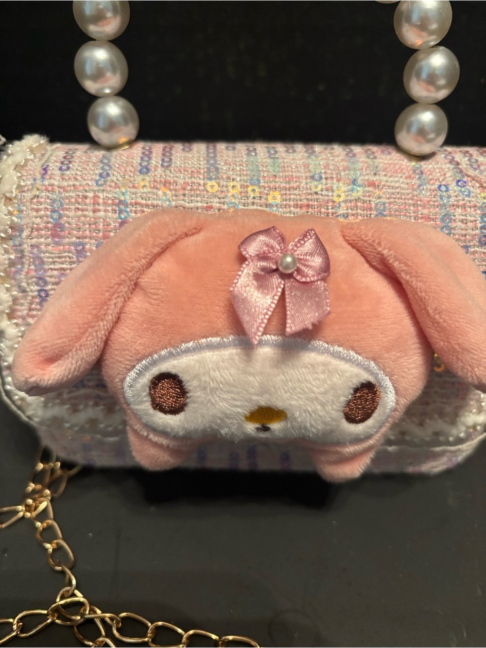 Sanrio My Melody Pink Tweed w/Sequins & Faux Pearls Child’s Purse - Picture 3 of 11
